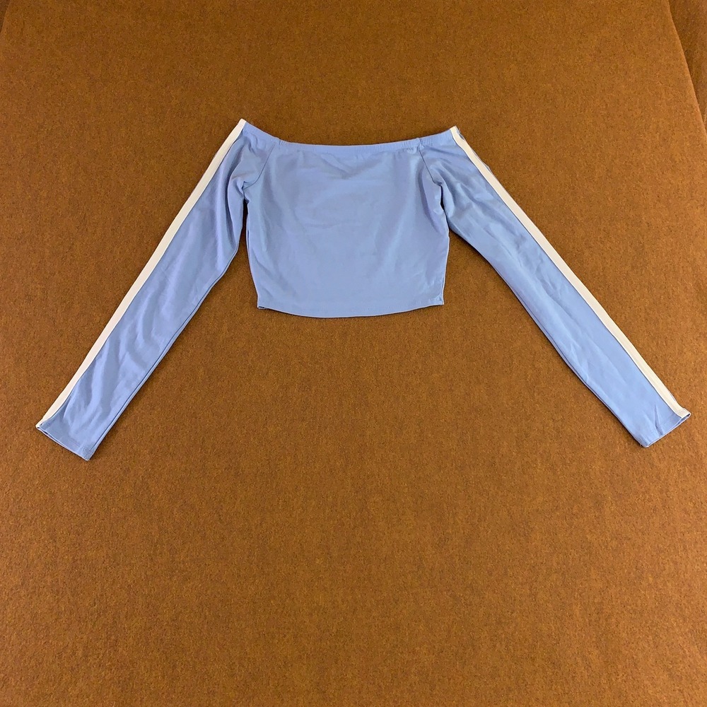Heart & Hips Womens Medium Blue Off The Shoulder Long Sleeve Cropped Tee New